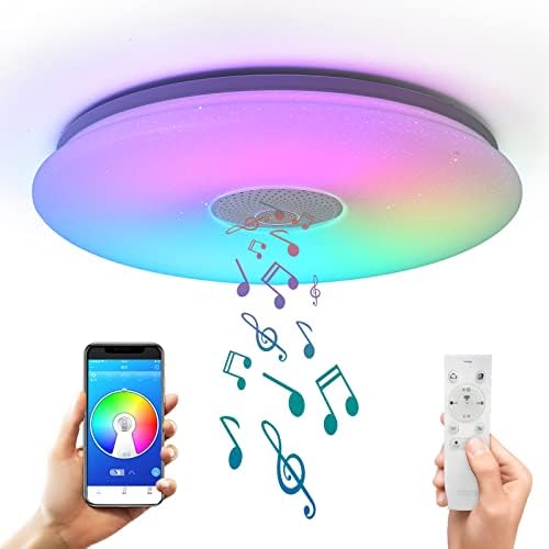 ASALL 48W LED музички тавански светло, со далечински управувач Bluetooth звучник, RGB Rainbow Color, 19,68 инчи, затемнето,