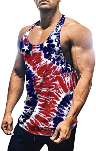 Летниот резервоар за летни резервоари на бадхуб Месл за мажи 4-ти јули Ден на независност САД САД без ракави маички за фитнес фитнес сингл
