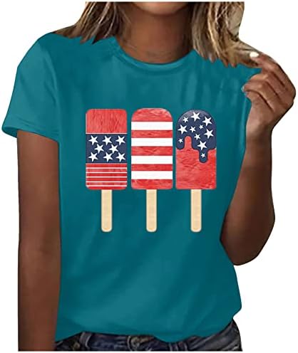 Денот на независноста кошули женски летни ладни врвови смешни графички маица симпатични врвови кратки ракави екипаж на вратот