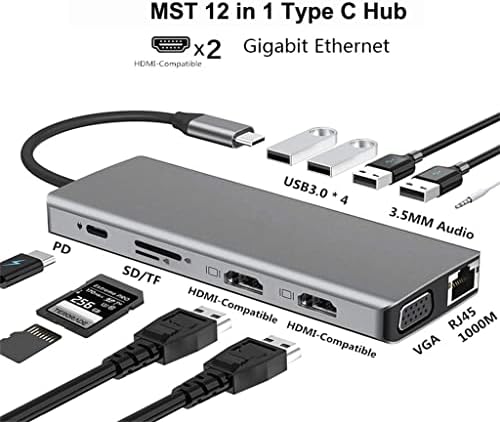PBKINKM 12 ВО 1 USB C Центар Тип C Адаптер НА 4K VGA RJ45 LAN Ethernet SD/TF Центар 3.5 MM AUX 12 Порта