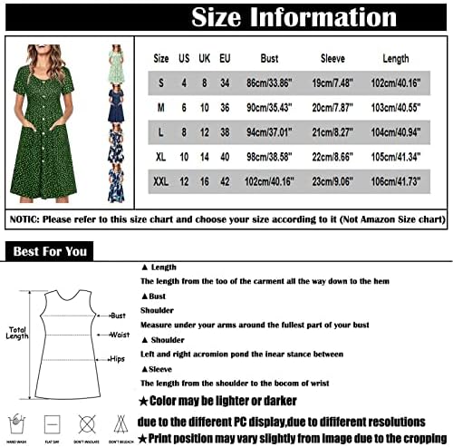 Fragarn женски летни фустани, женски обичен моден моден краток ракав, фустан од цветниот печатен фустан од вратот