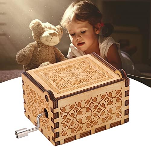Yyqtgg Hand Crank Music Box, Wood Music Box Исклучителна изработка на ретро стил дрвен материјал преносен за подароци за декорација на