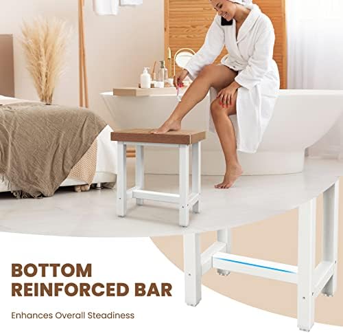 Клупа за туширање Goflame, столче за бања со дизајн и влошки за нозе не лизгање за внатре, водоотпорен стол за туширање за бања, дневна