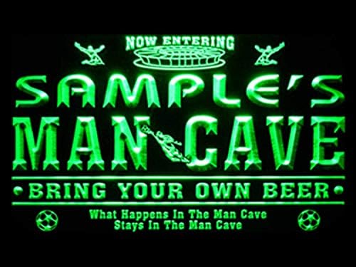 Име персонализиран обичај човек пештера фудбалски бар пиво неонски знак зелена 12x8,5 инчи ST4S32-QD-TM-G