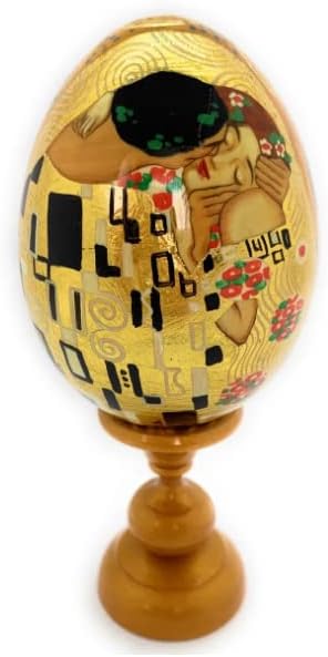 Дрвен бакнеж од јајца. Густав Климт 5,31 Високо декоративно јајце на штанд, внатрешна фигура, врежана од дрво, рачно изработен подарок