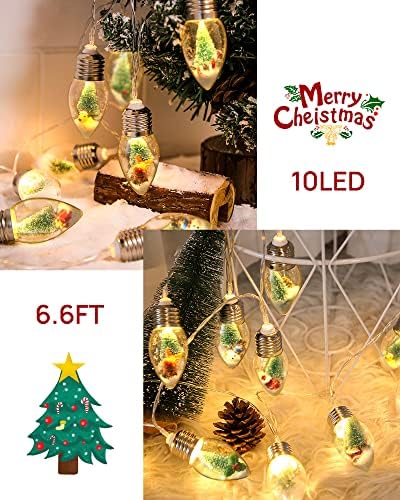 6.6ft елка Снежна глобус жица светла за украси во затворена спална соба - 10 LED сијалици на светло светло со дрво и снег и слатки украси за