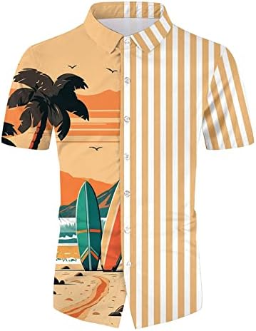 Машка цветна кошула Хавајски поставува случајно копче надолу со кошула со кратки ракави Хипи маици кратки комплети летни облеки