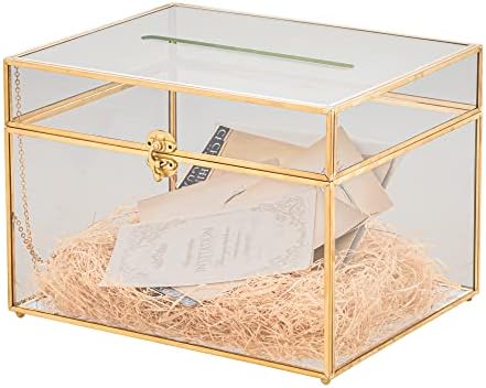 Кутија за големи свадбени картички NCYP со слот за прием - 12x9.5x8,5 инчи - кутија за злато стакло за плик за зачувување - Декори за родендени