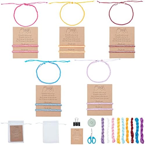 FreeBloss 12 сет DIY Macrame плетенка нараквици комплет креативни нараквици за макрам за девојчиња чипка среќна нараквица нараквица