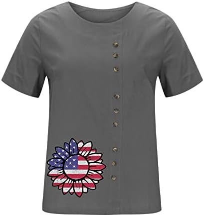 Дами кошула Денот на независност Денот на летните жени кратки ракави екипаж вратот цветни вметнати печатени врвни маици случајно
