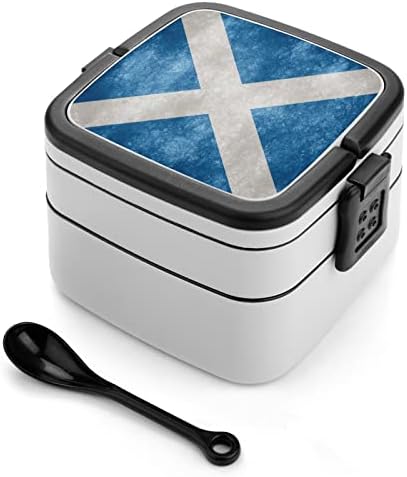 Гроздобер Шкотска Знаме Бенто Кутија Двослоен Се-Во-Едно Редење Контејнер За Ручек Со Лажица За Пикник Работа Патување