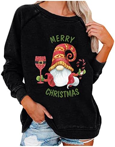 Среќна Божиќна женска капка рамо со долги ракави за џемпери врвови жени обични екипаж Туника за котли Компарен кошула