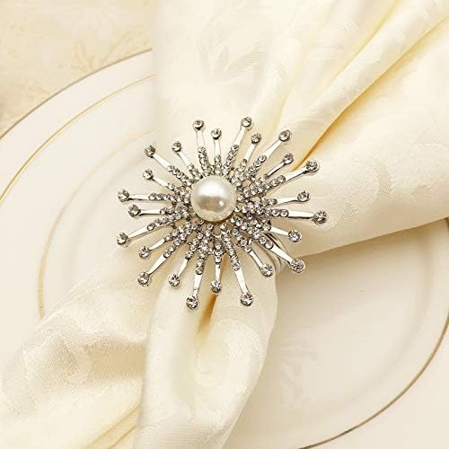 N/A 12 парчиња цветни салфетки прстен метал држач за салфетка бисери за крштевање на злато сребрена свадба подароци за забава