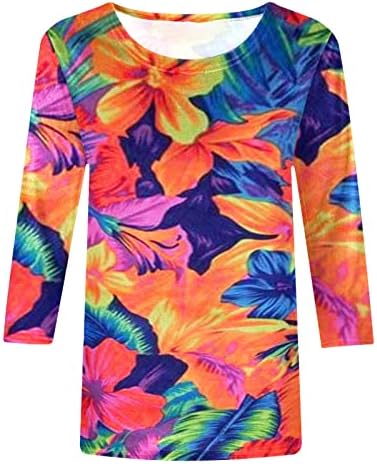 Блуза мета за жени есенска летна облека трендовски 3/4 ракав екипаж памук памук графички лабав вклопување опуштено вклопување