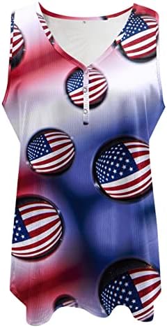 Плус големина врвови за жени жени Ден на независност Ден на печатење без ракави, врвен клучен плетен кошула елек, тркалезен резервоар за