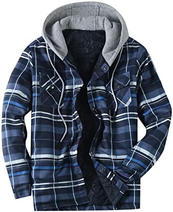 Машка машка мантил Есен и зимска мода обична проверка квадратна лапава џебна качулка за прицврстување на памук јакна од памук јакна врвот на