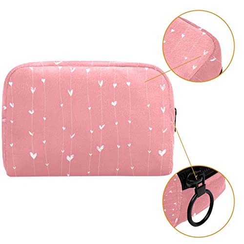Бели Срца На Розова Мала Торбичка За Шминка За Чанта Патување Козметичка Торба Пренослива Тоалетна Торба За Жени Девојки Подароци