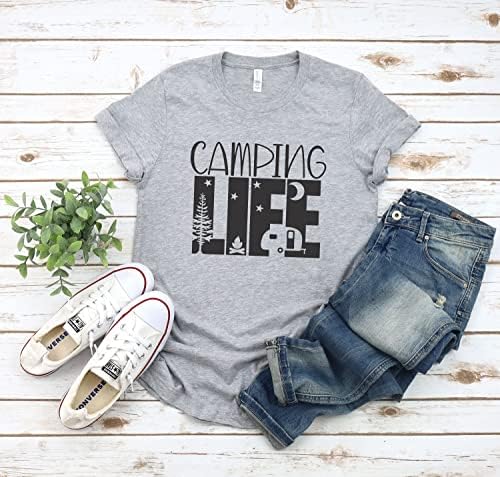 Кампување живот буквата маица за кампување дами маица семејно кампување за кампување Подарок за камп за кампување