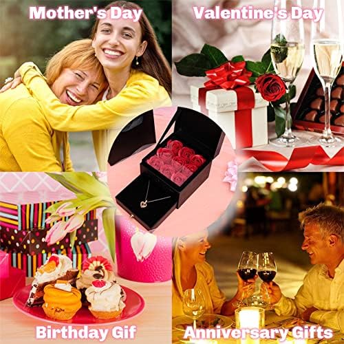Зачувана црвена вистинска роза со те сакам срцев ѓердан на 100 јазици, романтични розови цветни мајки Денот на подароци за мајка