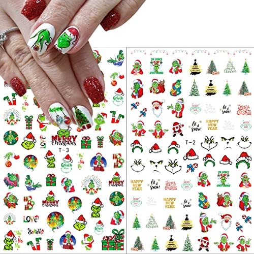 8 Листови Божиќни Налепници За Уметност ЗА Нокти 3Д Божиќни Налепници За Нокти Новогодишна Елка Налепници За Нокти Дедо Мраз