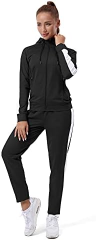 Tezo Womens Full Zip-up-up Hoodie Tracksuit постави долг ракав обичен џогирање костуми за вежбање салата 2 парчиња облека со џебови