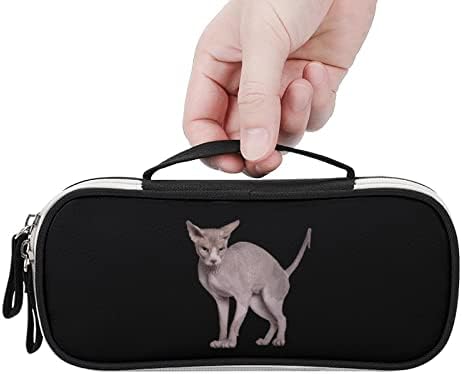 Без влакна Сфинкс мачка печатена молив со молив торбичка со рачка со рачка за преносна торба за шминка, организатор