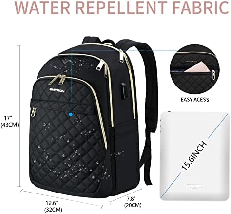Empsign 15,6 инчи лаптоп ранец лаптоп торба за жени, деловна работа за патување ранец со порта за полнење со USB, водоотпорна чанта