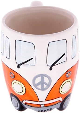 Колекција за подароци VW, чаша кафе, чаша чај за кујна, гаража, канцеларија - портокалова керамичка кригла во форма на кафе/чаша