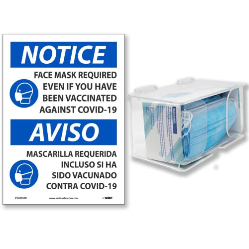 NMC ESN539PB Известување за лице е потребна дури и ако сте биле вакцинирани против COVID-19, англиски шпански, знак од 10 x