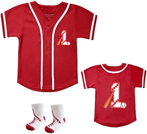 Баикаију бебе Прв роденден Бејзбол дрес и чорапи со мали деца со кошула 1 роденденски подарок за момчиња и девојчиња