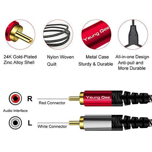 Yeung Qee 2 RCA Стерео аудио кабел 3 ft, 2RCA машки до 2RCA машки аудио стерео субвуфер кабел најлон-плетен помошен аудио кабел за домашен