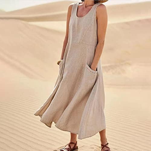 Макси фустан за жени плус големина, женски лето 2022 обичен моден цврст памук и среден долг долг фустан со краток ракав