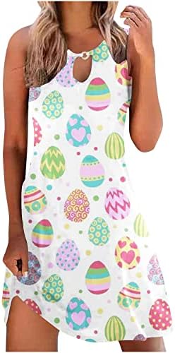 HGCCGDU Велигденски фустан жени 2023 3Д симпатична зајаче/јајце печатење А-линија Сандес летни ракави без ракави фустани за одмор