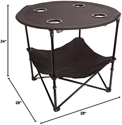 Преферирана нација | 2 нивоа за преклопување табела за кампување со 4 држачи за чаши од мрежа црна | Полиестер со метална рамка
