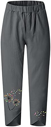 IOPQO женски обични лабава еластична памучна памучна памучна панталона Бохо Печати исечени широки панталони за нозе хареми панталони