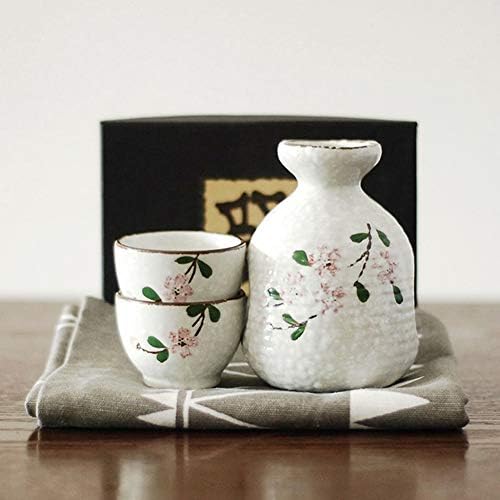 LHH SAKE 3-парчиња сет, траен јапонски сакески керамички сет, во кој има 1 парчиња сад и чаши од 2 парчиња