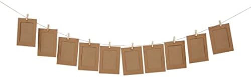 Pufguy 3 хартиени фото-рамки картонска рамка за слика со дрвени клипови, јаже од коноп за висина фотографија, домашен декор | Kraft бело црно-30pcs