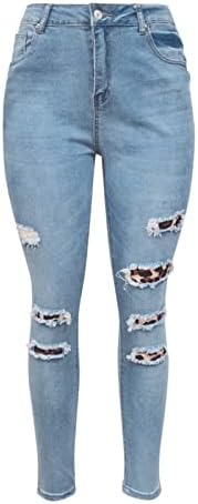 Големина 12 женски панталони панталони џебови леопард отпечатоци класичен фармерки тексас случајни фармерки мод мајка