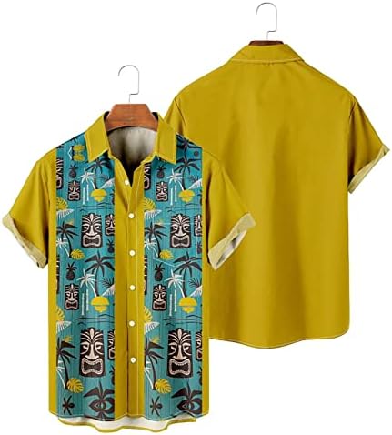 Zddo Mens Hawaiian Burtics, 2022 Нови мажи куглање кошула со кратки ракави цветни печати алоха врвно копче надолу од плажа обична кошула