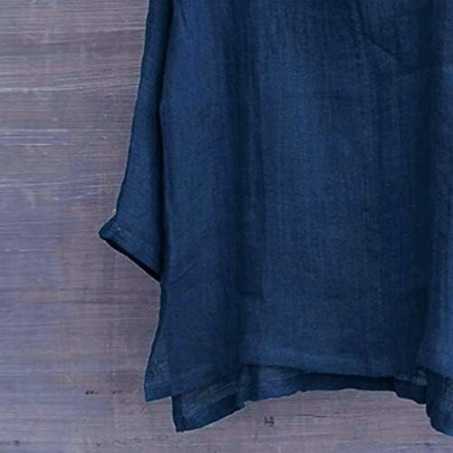 Здфер врвови за мажите памук и постелнина кратка удобна удобна лесна маичка цврста боја со долга ракав лабава лесна маица