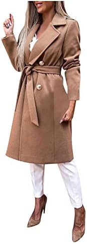 Кокера јакни за жени мода есен елегантна јакна со ровови со ремени елегантна цврста боја лапел долги капути за изметна облека