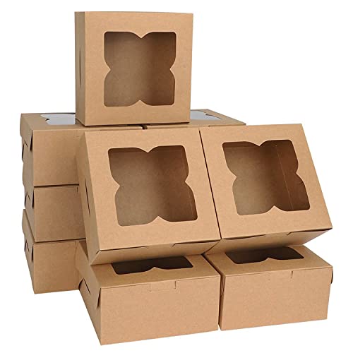 Томнк 36 парчиња Пекарски Кутии 6х6х3ин Кафеави Кутии За Третирање Кутии За Колачиња Со Прозорци Мали Кутии За Пециво За Торта или