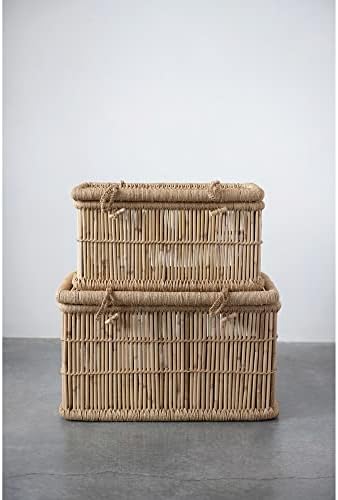 Креативно ко-оп-рачно плетенка бамбус и јута, сет од 2 кутии, 28 l x 18 w x 18 ч, природно