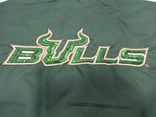 Спортски универзитет Г-III на Јужна Флорида Булс женски среден целосен поштенски везена зелена и бела реверзибилна јакна со sequins asfu