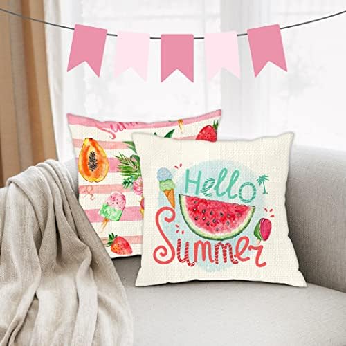 Juirnost летно овошје летно перница опфаќа 18x18 сет од 4 здраво летно време перници случаи лубеница ананас сладолед за автомобил перница покрива