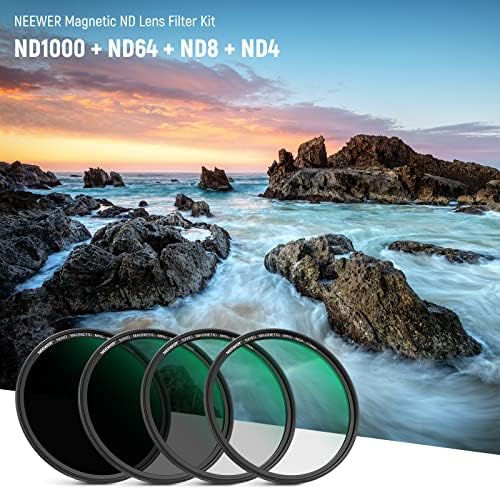 Neewer 77mm Magnetic ND Filter Filter комплет, ND4 ND8 ND64 ND1000 филтри со магнетски адаптер прстен и торбичка за филтрирање, HD