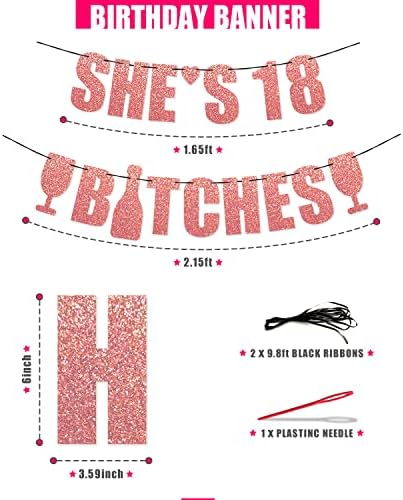 Партија на 18 -ти роденденски украси за забави Банер за девојки со таа има 18 б*шачиња розово злато сјајни писма за неа за неа