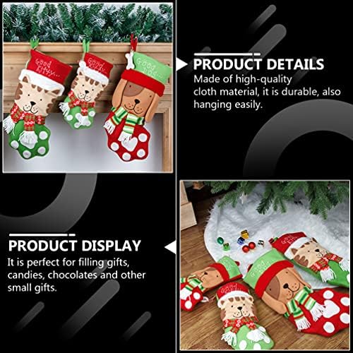 Nuobesty црвени чорапи Божиќни чорапи Божиќ мачка шепа со чорап камин виси бонбони чорапи виси бонбони подароци чорапи за елки за елки за забава
