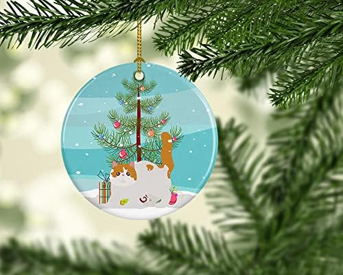 Богатства на Каролина CK4623CO1 Егзотична Шортаир 4 Мачка Среќен Божиќен керамички украс, украси за новогодишни елки, виси украс за