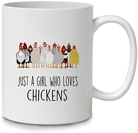 Дотаин Смешна фарма куќа само девојка која сака кокошки 11oz керамички чаша кафе, двојна печатена, пилешка тематска кригла подароци